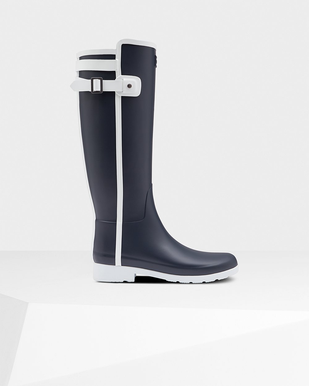 Womens Tall Rain Boots - Hunter Refined Slim Fit Contrast (64UHDIZWP) - Navy/White